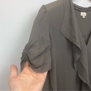 Babaton • silk v neck ruffle blouse top